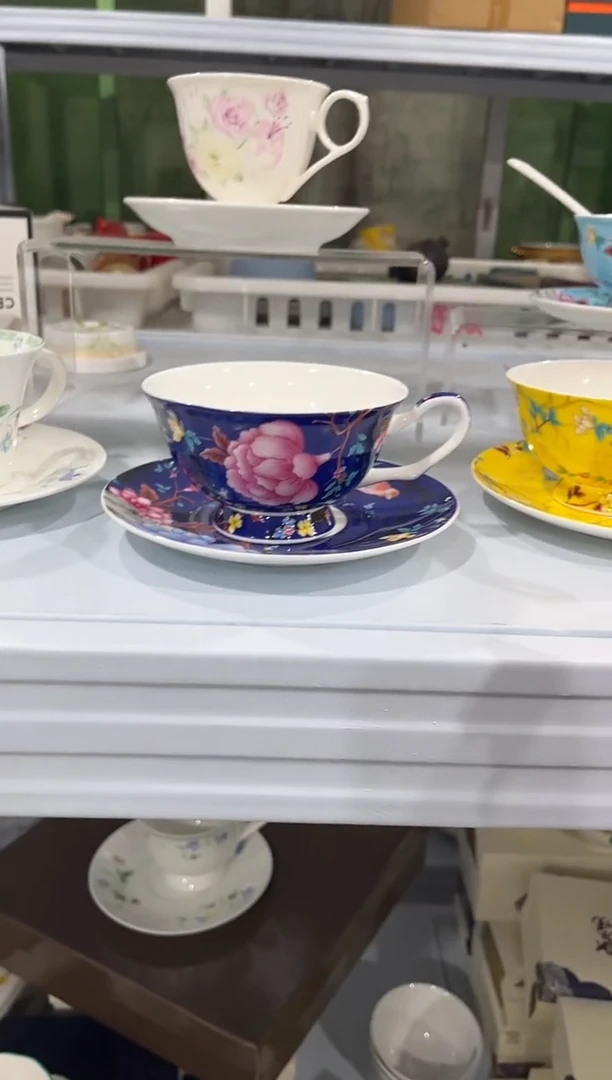 杯子骨瓷（简装）宝石蓝咖啡杯碟一套+小勺