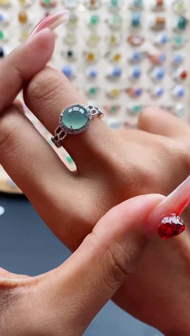 【闪购商品】翡翠戒指银S925镶嵌缅甸天然A货翡翠333  5+10