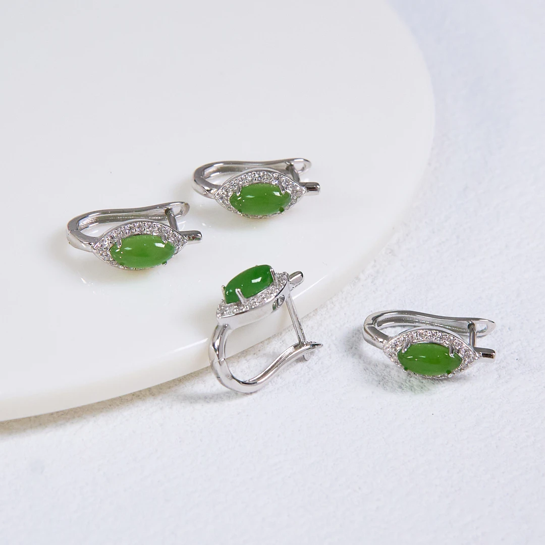 菲菲珠宝好*S925和田玉蛋面耳扣款约6*11mm~多样性发一