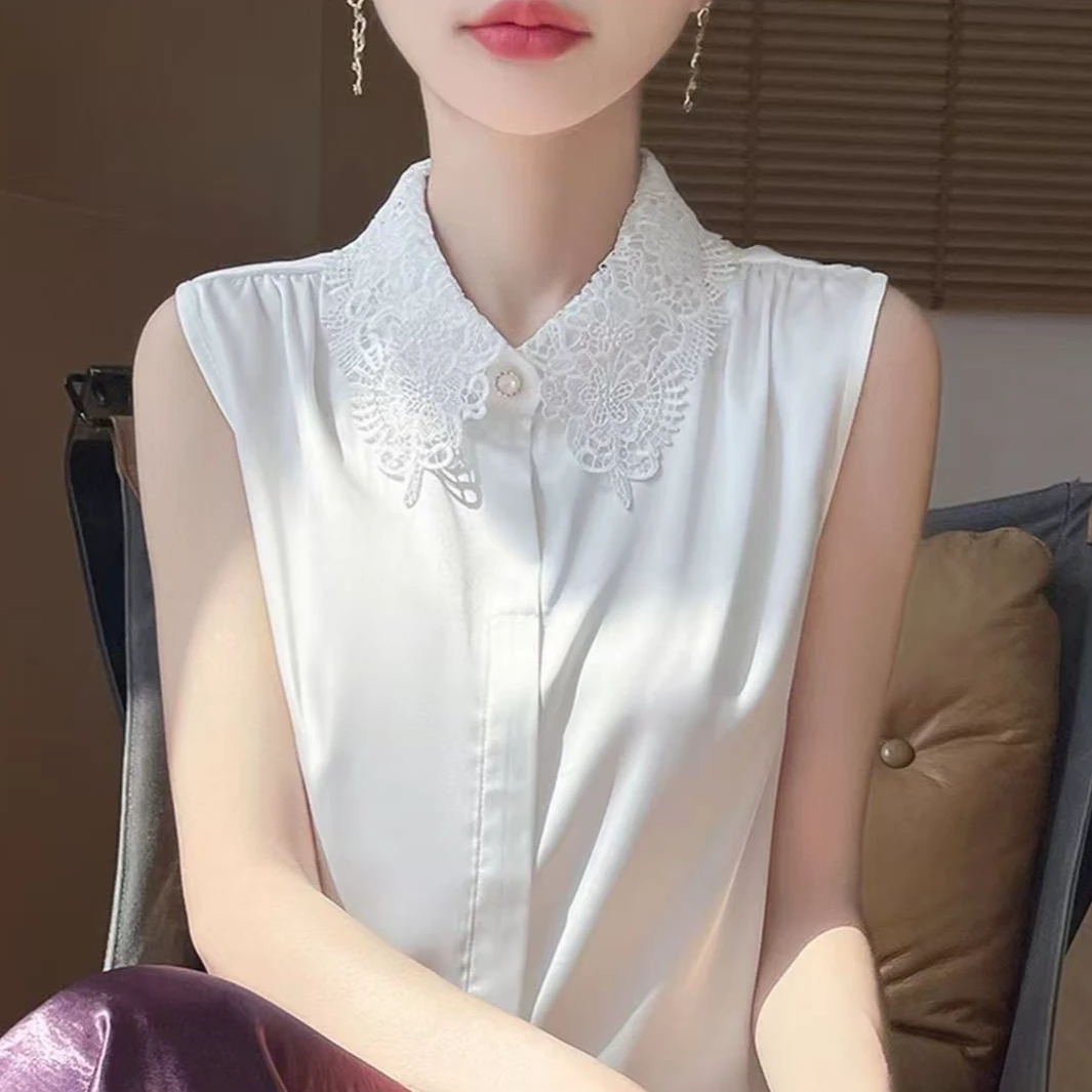 千金风中国风宽松型休闲风针织衫蕾丝韩版小众背心A117