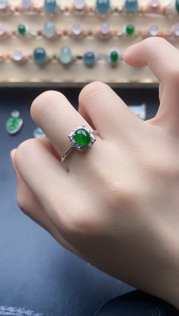 翡翠戒指银S925镶嵌一物一证一礼盒