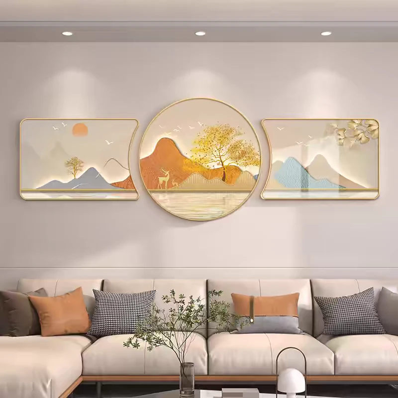 L03客厅山水装饰画沙发背景墙挂画高档轻奢壁画墙壁三联墙画