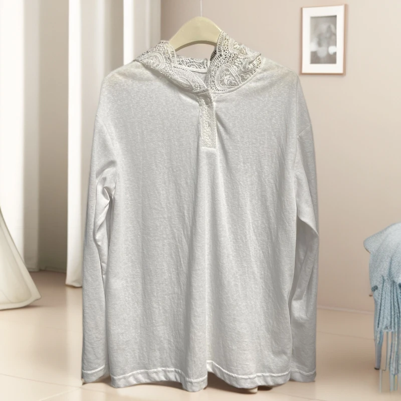 Pada嘻&uni【蕾丝帽】简约纯色 蕾丝连帽百搭T恤 7355 Hi Fortune