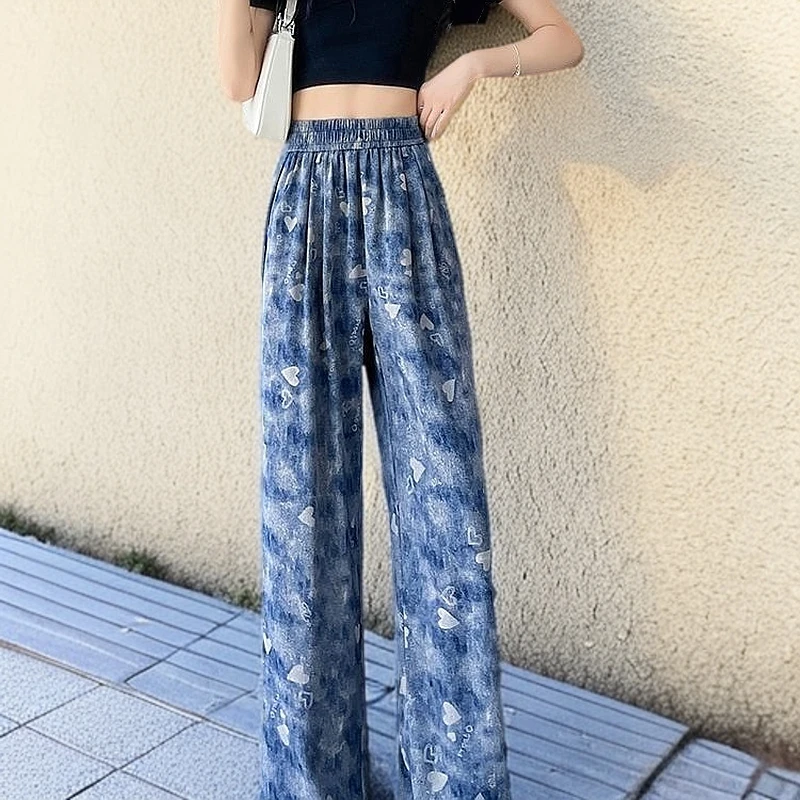 穿搭夏季休闲裤女薄款印花休闲裤新款宽松设计裤子感洋气衣服女