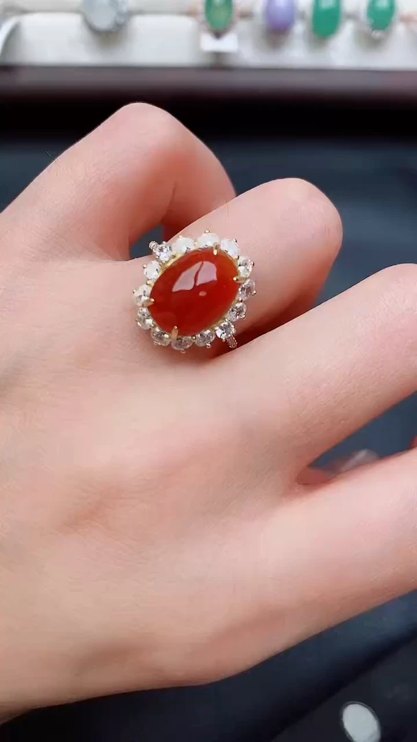 银S925镶嵌戒指翡翠...