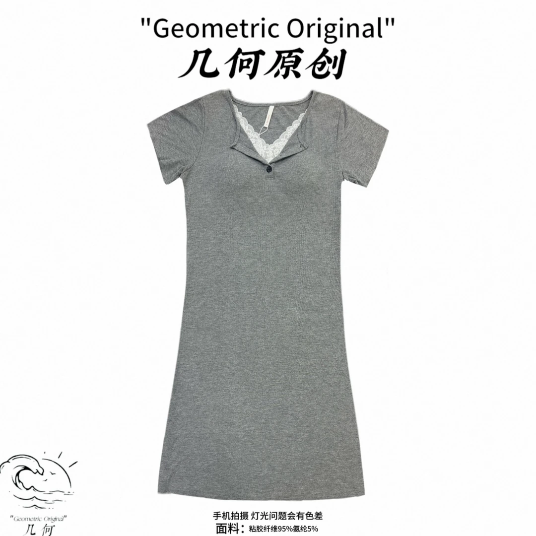 编号[C201-C250]夏季薄款睡裙女短袖宽松休闲灰色蕾丝莫代尔睡衣