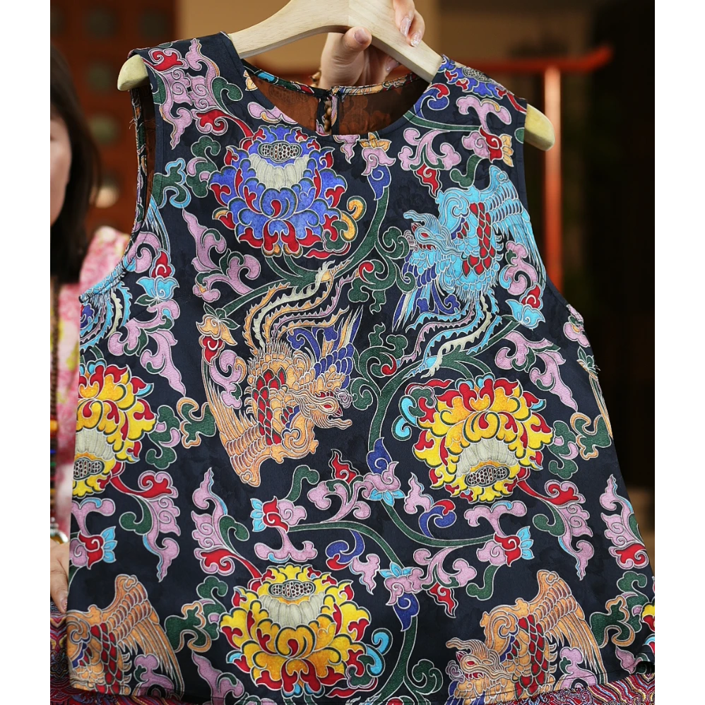 镜花水月《非遗美学》1187夏季女装复古印花双面穿无袖背心