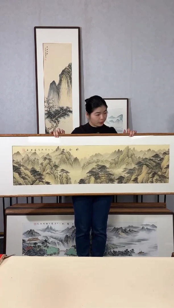 国画手绘*林谷松舍*52*172cm带框发货