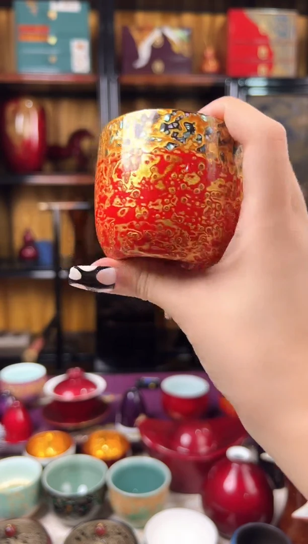 金玉满堂水晶玻璃胎底主人杯-太古大漆