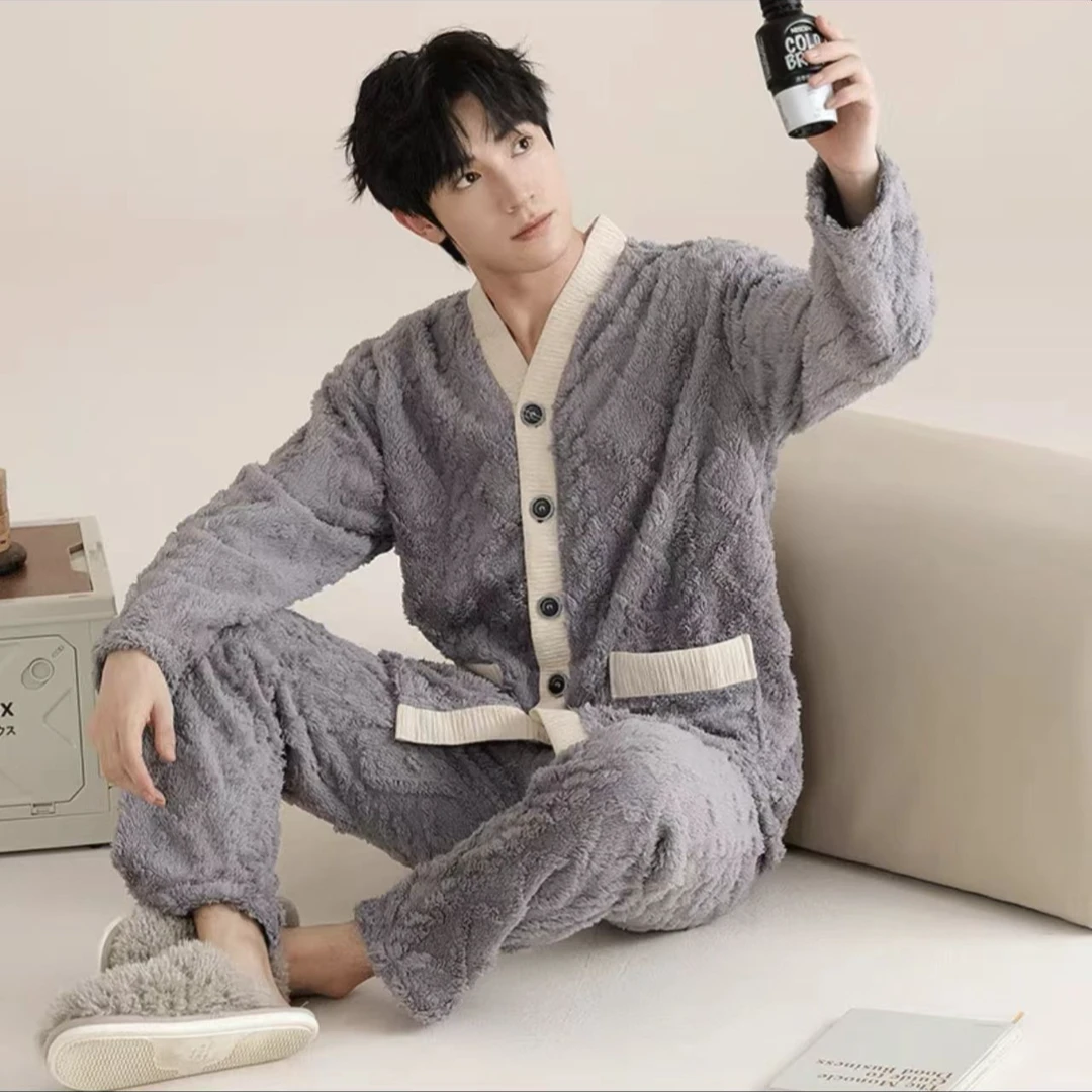 2024年新款爆款秋冬款保暖宽松睡衣大码男款小香风长袖家居服套装