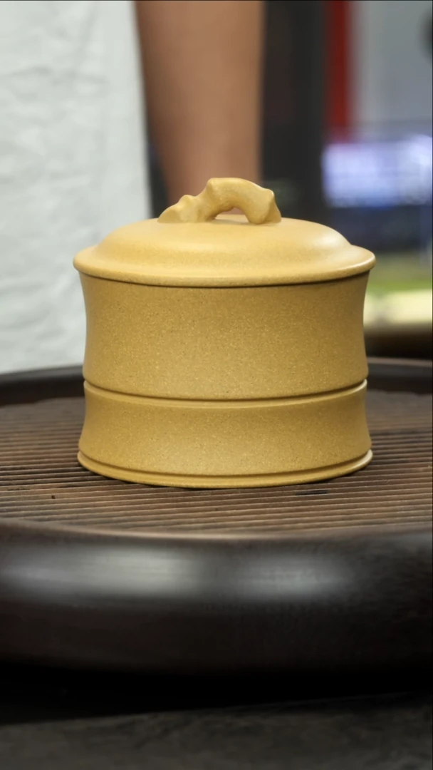 茶壶紫砂金王全手 竹段茶叶罐