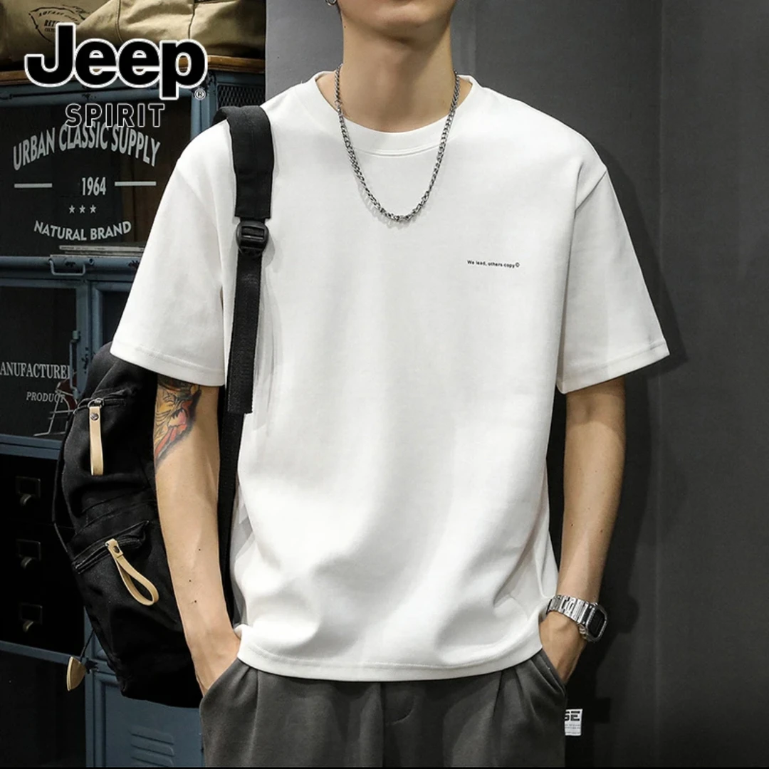 JEEPSPIRIT吉普夏季美式重磅短袖t恤男宽松潮流休闲圆领上衣服