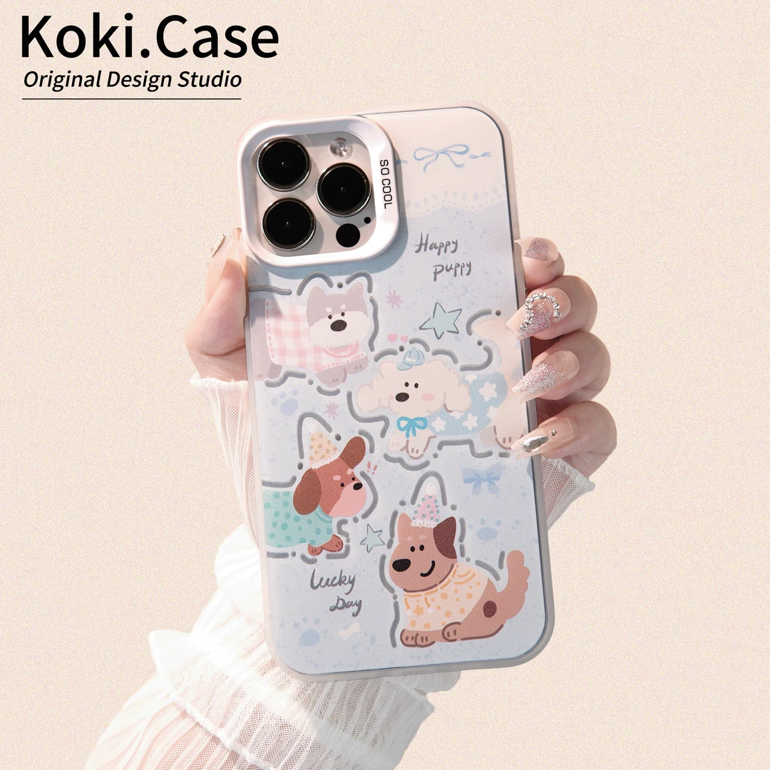 适用苹果16华为荣耀oppo狗狗聚会可爱创意卡通个性情侣手机壳新款