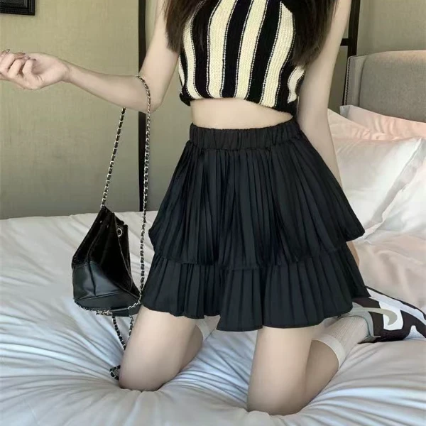 大码韩版高腰双层蛋糕裙A字松紧腰半身裙大码女装