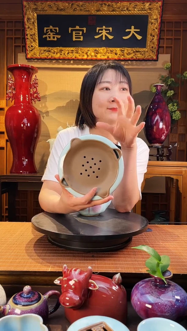 摆件大宋官窑【荷叶壶承】和和美美 干泡台