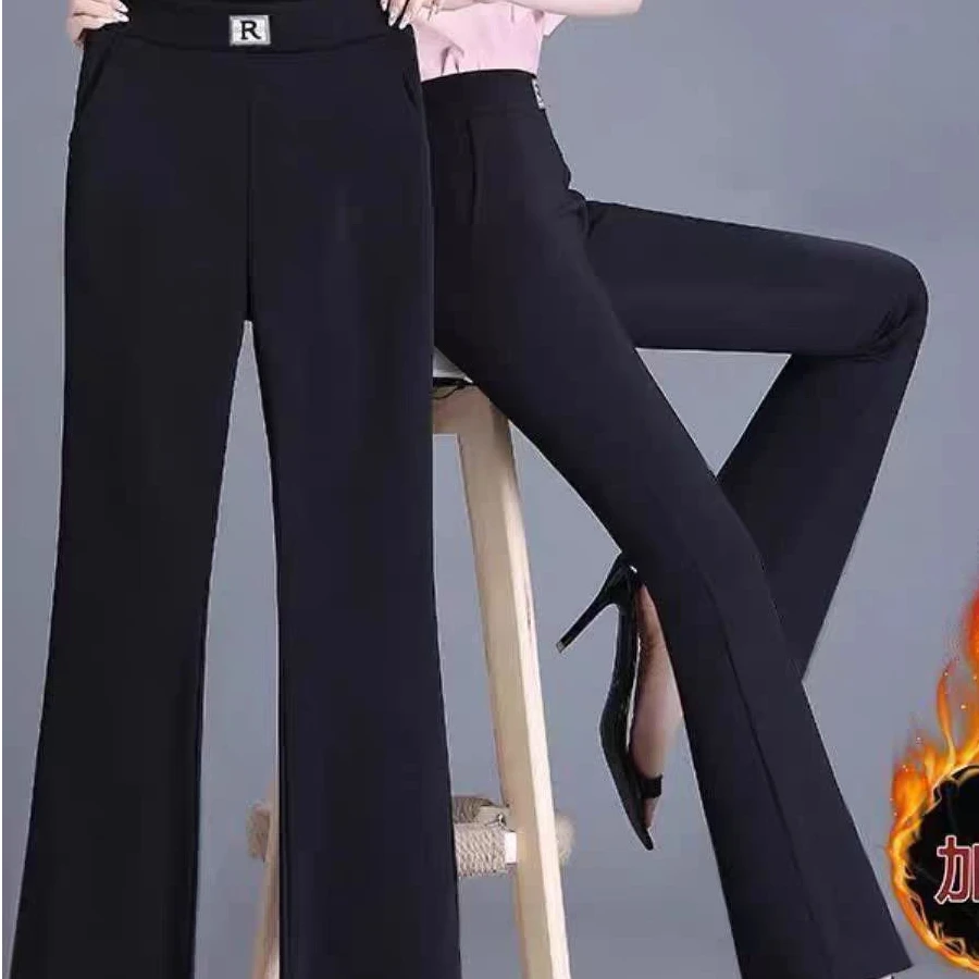 腰头字母R微喇加绒加厚显瘦休闲喇叭裤