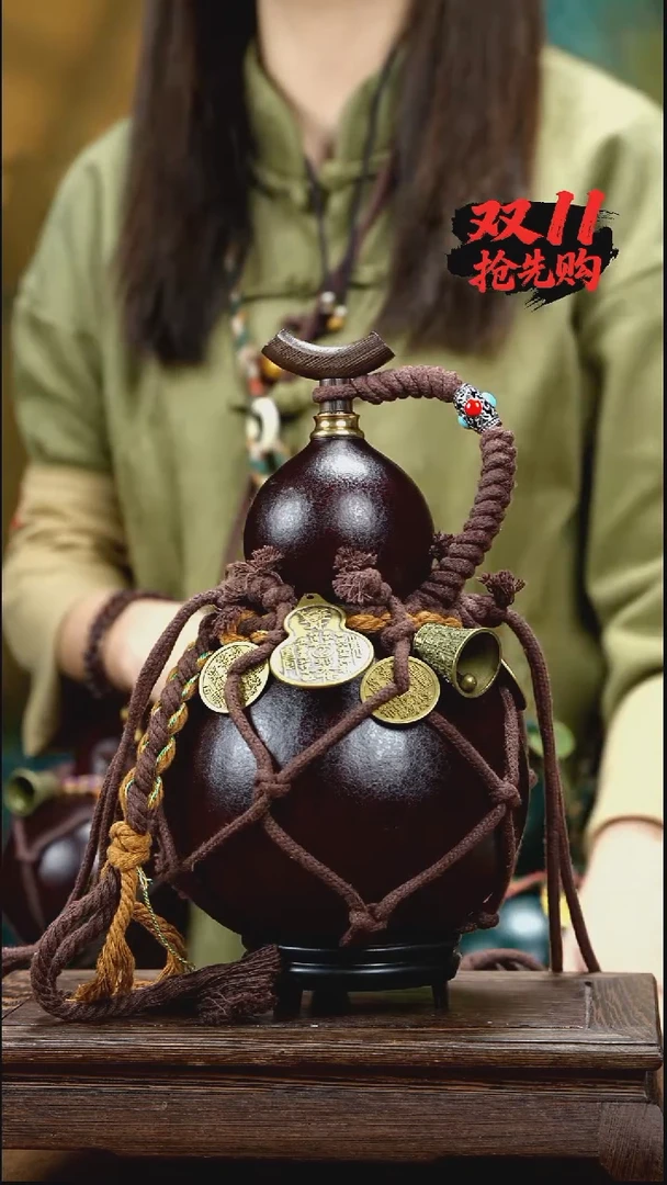 YQ064复古网兜款天然酒葫芦（一物一拍）