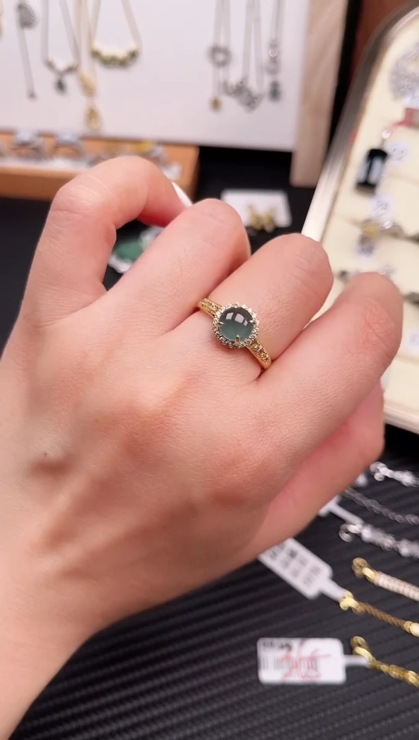 【闪购商品】翡翠戒指银S925镶嵌天然A货翡翠37