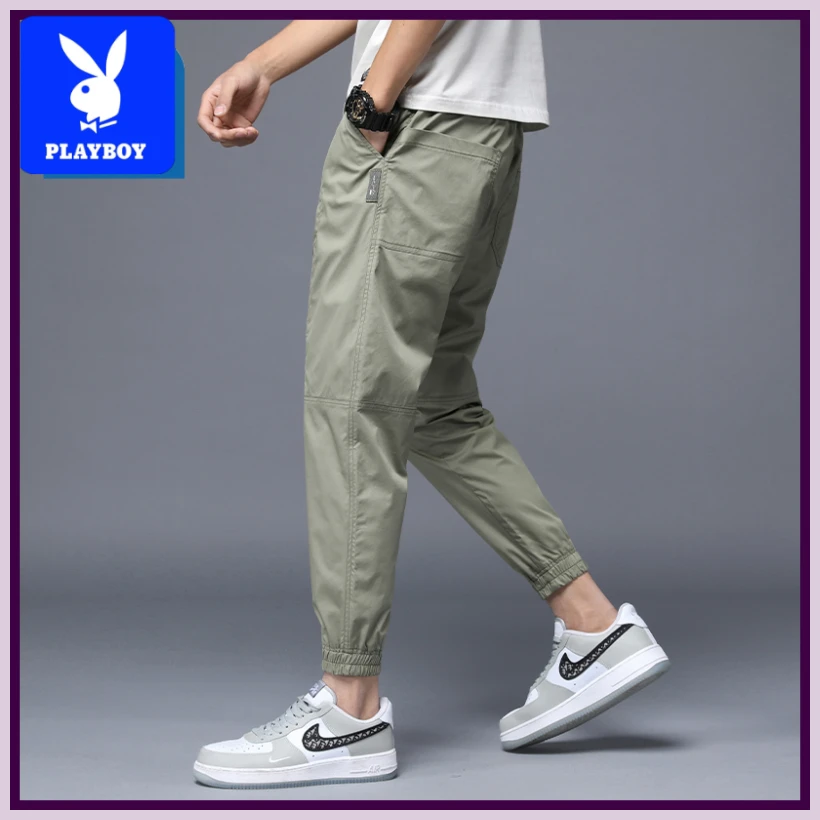 花花公子夏季薄款男士休闲裤束脚哈伦显高九分运动工装潮牌裤子