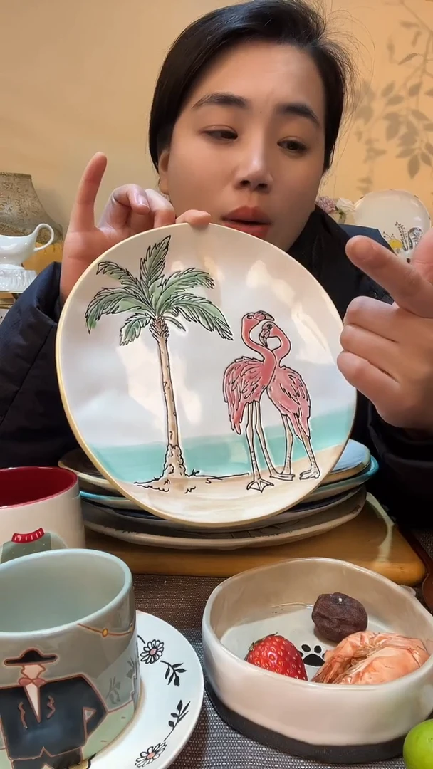 【闪购商品】瓷片8.5英寸手绘盘 微瑕介意勿拍