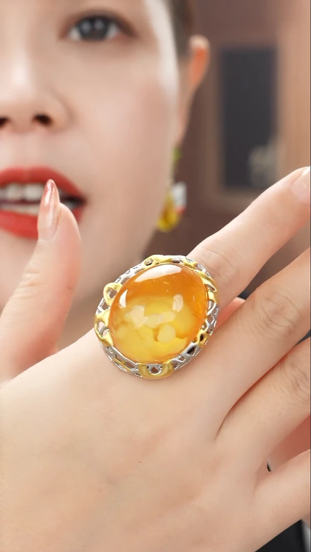 琥珀吊坠(不含链)未镶嵌特色蜜蜡大戒指