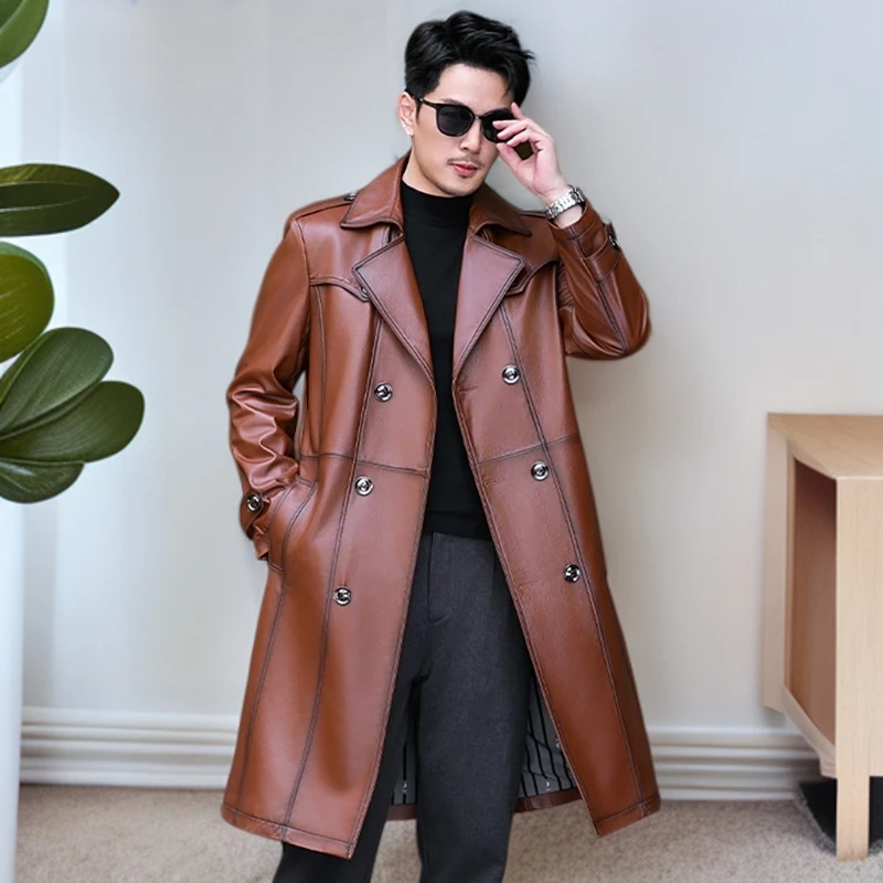 海宁真皮皮衣男头层牛皮工艺高级长款过膝风衣春秋新款外套20802