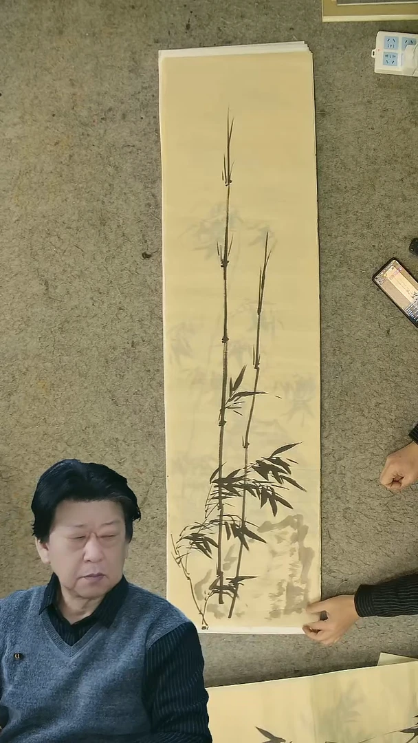 国画四尺对开  墨竹条屏 34*138cm