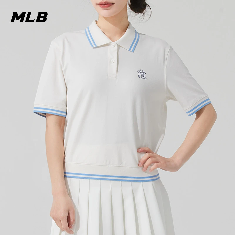 MLB25年琥珀流光女装夏季新款运动POLO短袖服透气上衣3FPQB0253