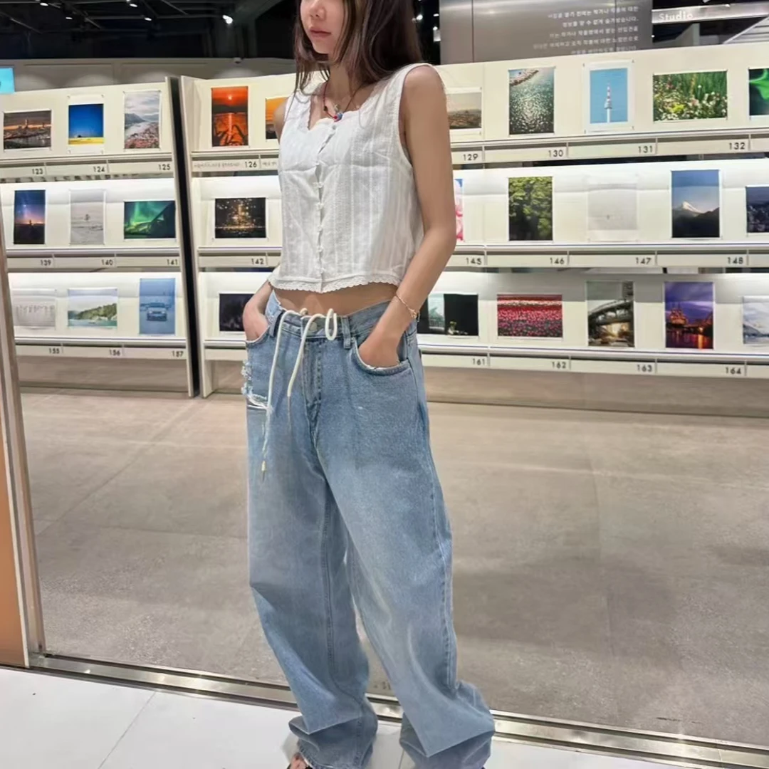 韩国东大门正品 新款白色蕾丝背心