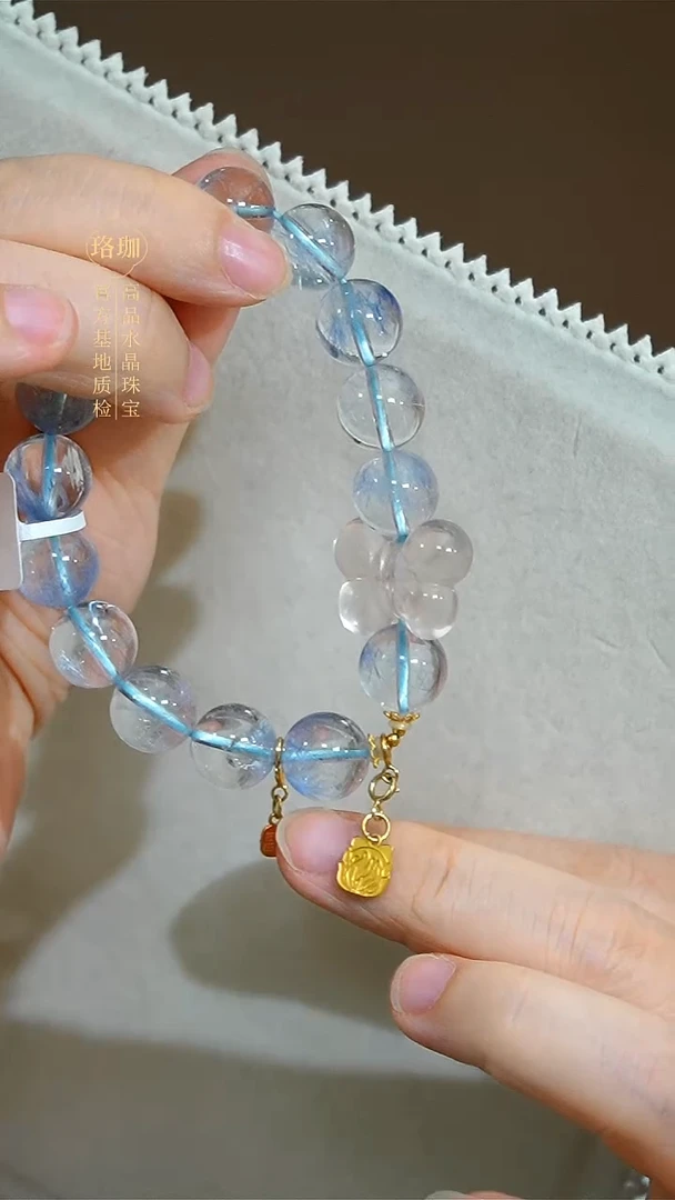 18K金镶嵌颈饰水晶蓝发晶粉晶蝴蝶18K金单圈手链