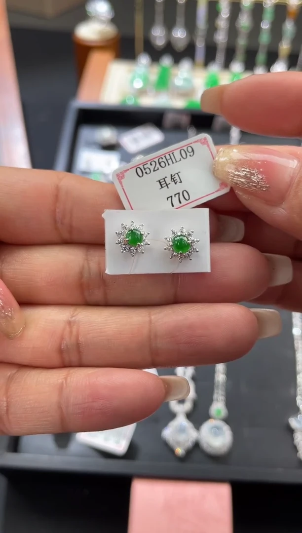 翡翠银S925镶嵌耳饰0526HL09