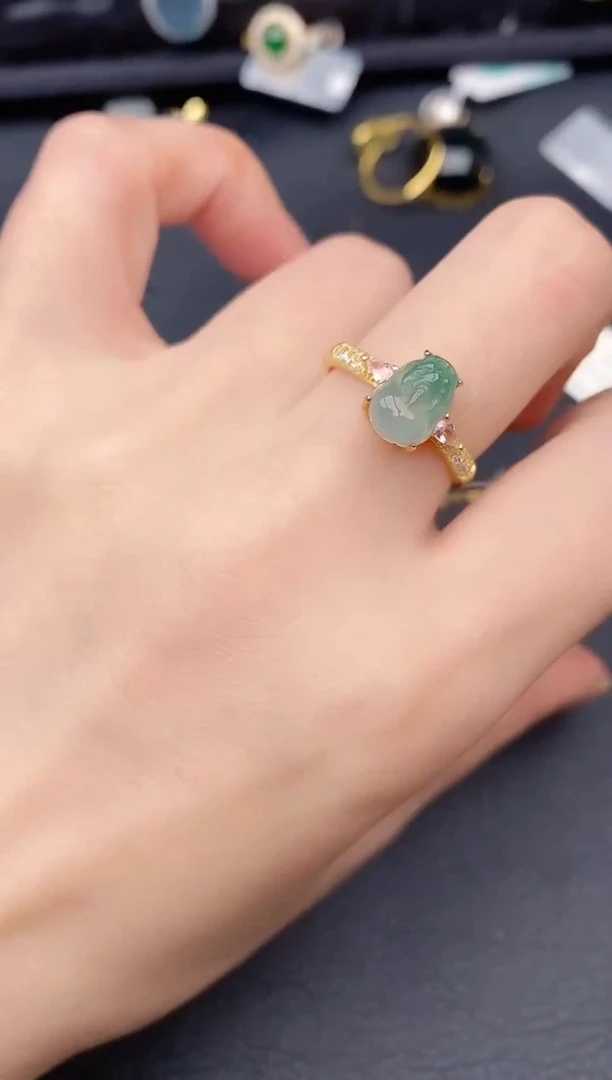 银S925镶嵌戒指翡翠天然a货翡翠670