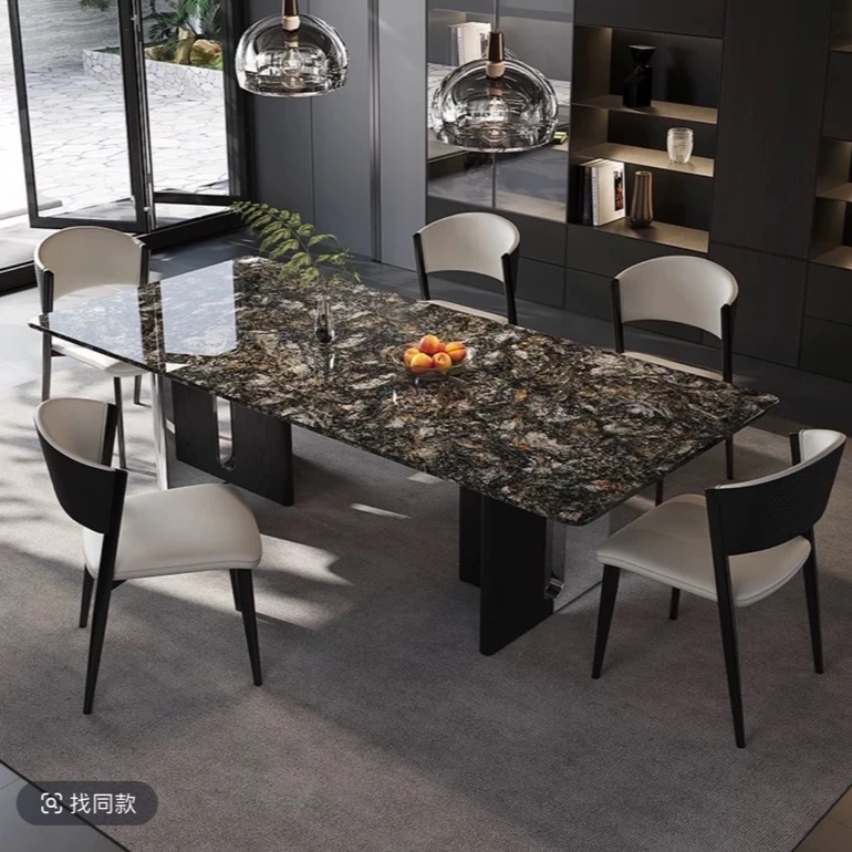 【忠哥奢石】天然铂金钻奢石餐桌家用客厅长方形餐桌