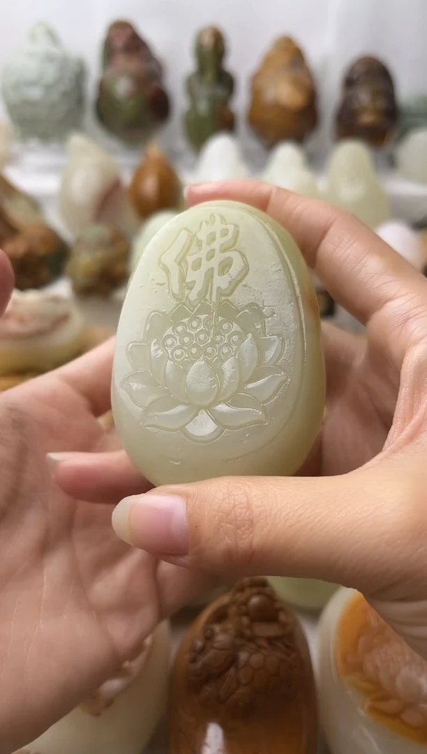 石材方解石棉纹正常不退换佛莲花微瑕
