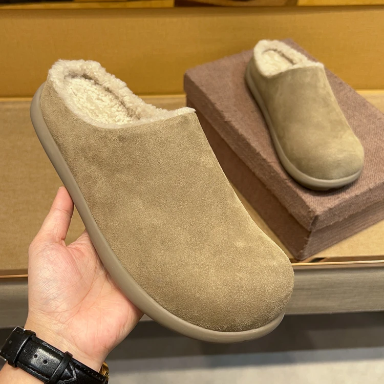 酷奇珀蒂反绒牛皮勃肯鞋2025新款加绒保暖居家毛毛拖鞋秋冬外穿