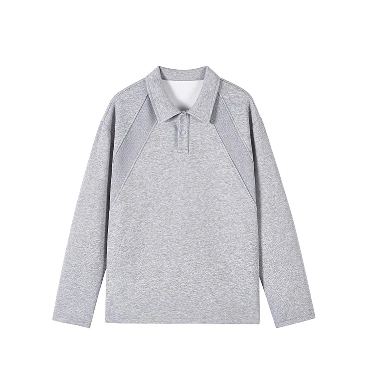 美式复古拼接POLO领长袖T恤男女款潮牌秋季纯色百搭情侣翻领上衣