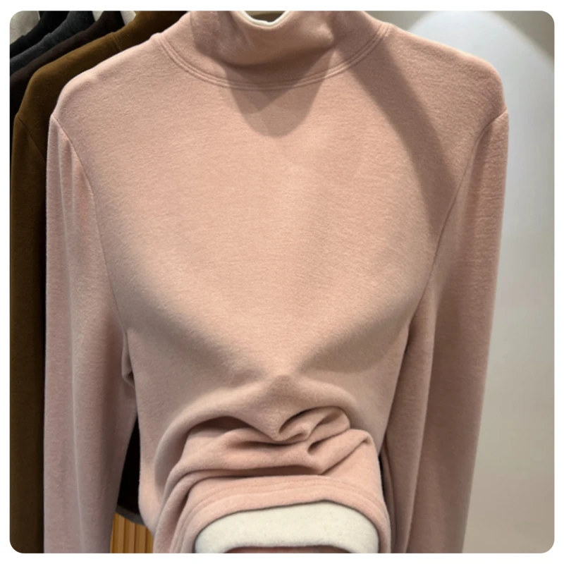 保暖打底衫上衣女2024冬季新款拼接假两件纯色休闲气质百搭上衣女