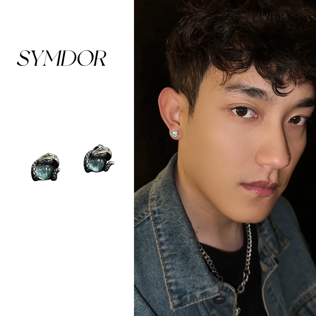 钛钢锆石耳饰 美.杜.莎之眼磁吸耳钉镶嵌小众复古蓝色气质设计师