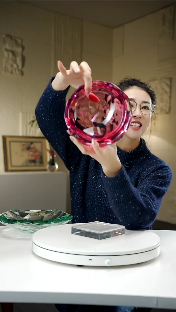 手工艺品琉璃金红色圆形果碗