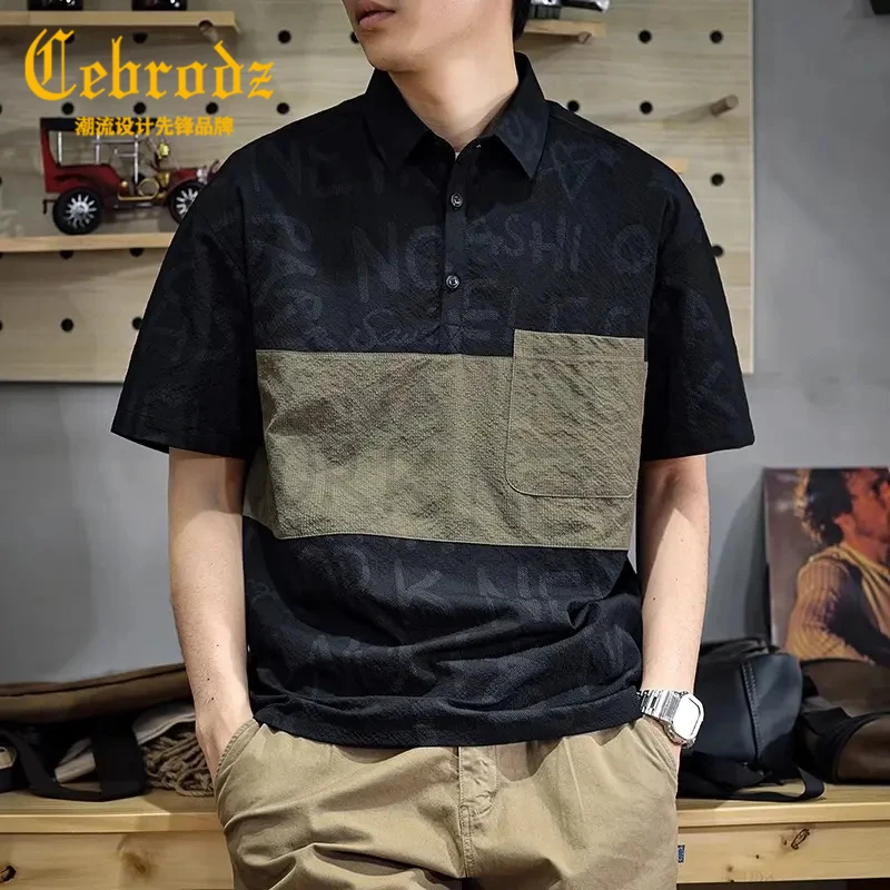 Cebrodz美式潮牌满印花短袖男士POLO衫宽松休闲夏季薄款百搭半袖