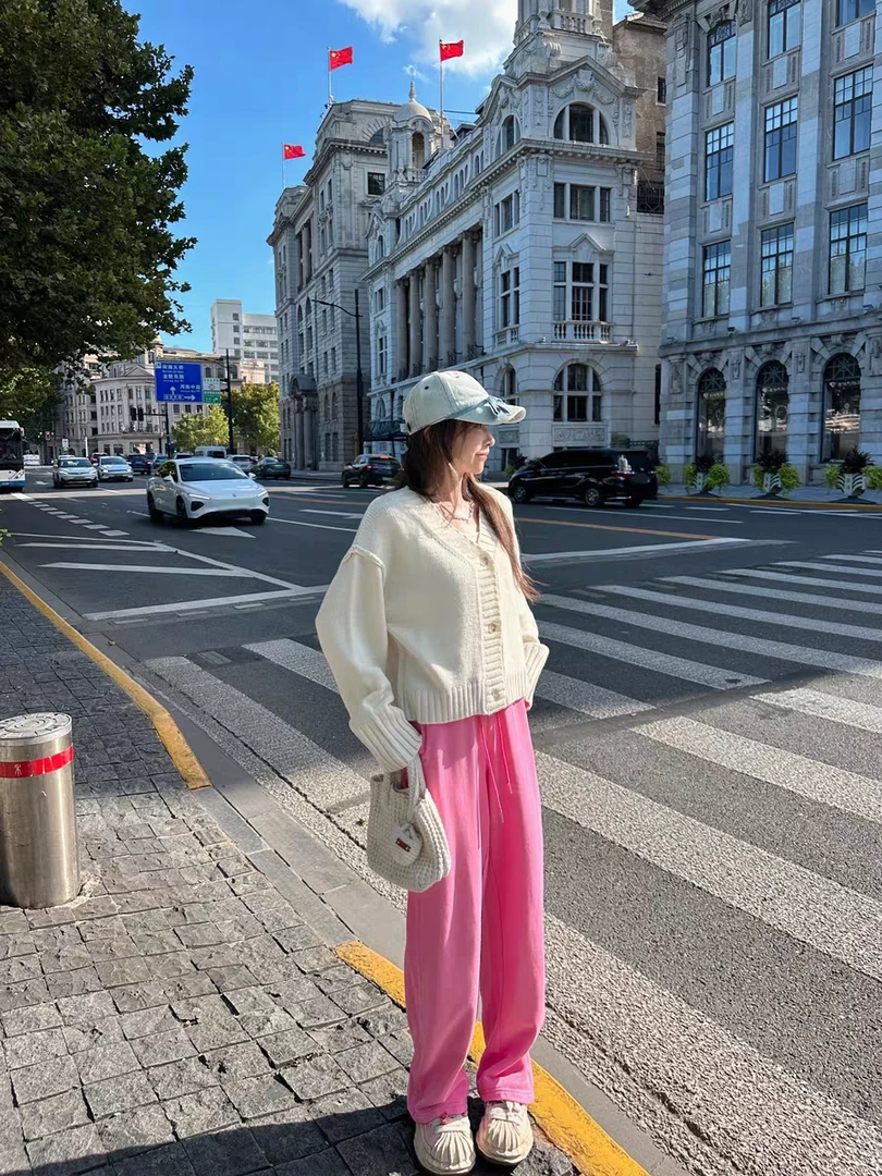 V领针织毛衣开衫2025春装新款长袖针织外套洋气时尚百搭慵懒风