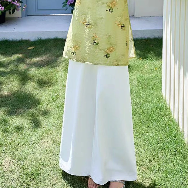 夏装女装纯色薄款宽松裤印花夏季中国风裙裤酷飒风女装高级感