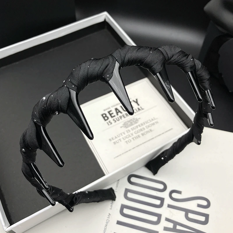 休闲风2025手工发饰发夹洗脸气质黑色头饰女时尚头箍外出韩版带齿