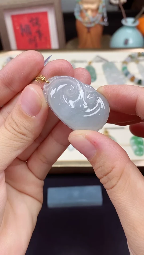 吊坠(不含链)18K金镶嵌翡翠如意18K金扣镶嵌@@CMT