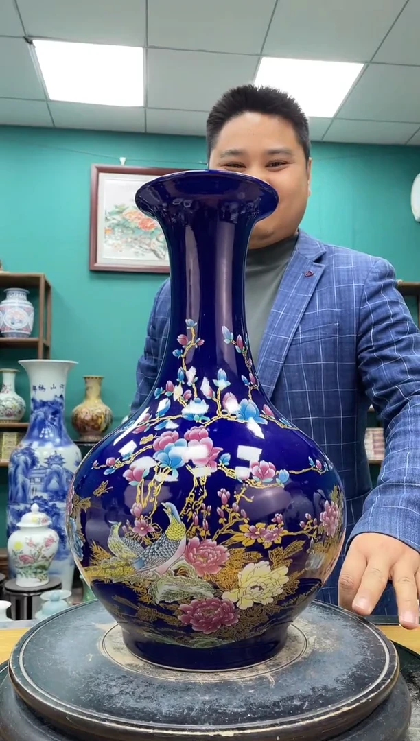 摆件祭蓝赏瓶陶瓷摆件