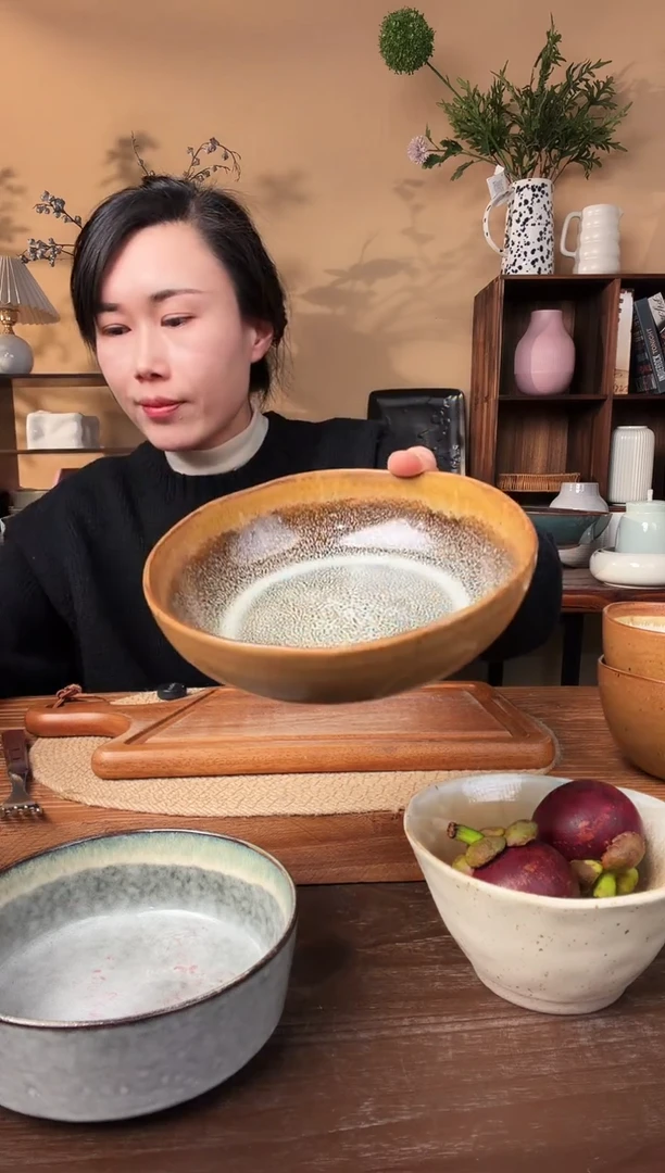 6.78英寸粗陶异形窑变麻点碗微瑕