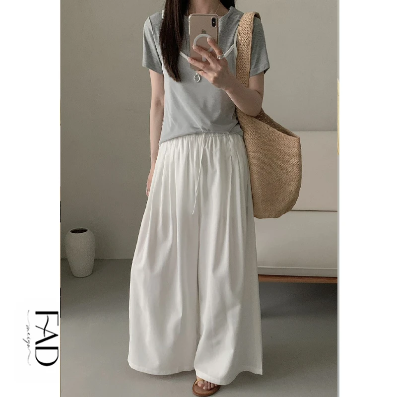 FAD【贝多芬】纯色亚麻天丝阔腿裤遮胯空气裤夏季休闲裤