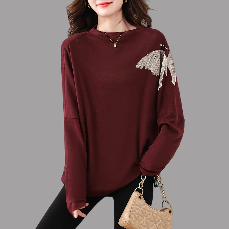 2025秋冬新款韩版蝴蝶印花卫衣女宽松显瘦设计感半高领长袖小衫