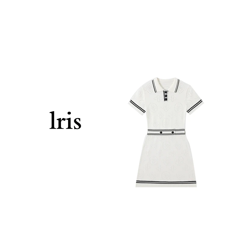 LRIS 夏季时尚小香风修身白色短袖针织款连衣裙-3066