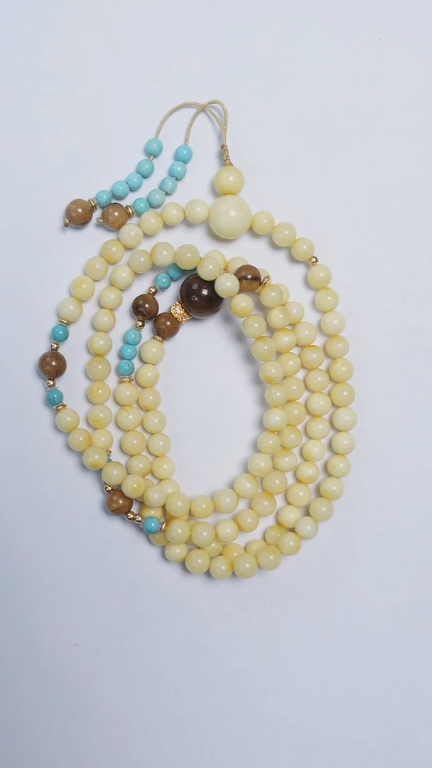 未镶嵌颈饰琥珀白蜡圆珠108项链6-10mm